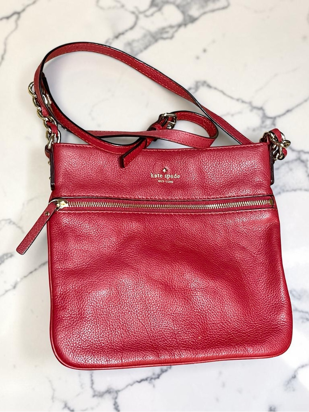 Red Kate Spade Charles Street Cayli soft pebbled leather crossbody purse